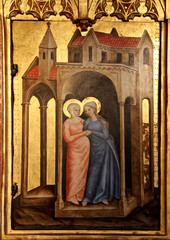 Maria incontra Elisabetta; pannello di polittico, cappella di Castel Tirolo