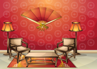 cartoon vector illustration interior chinese room with separated layers in 2d graphic