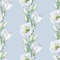 White flowers on a blue background 2. Seamless pattern. Watercolor painting, hand-drawing