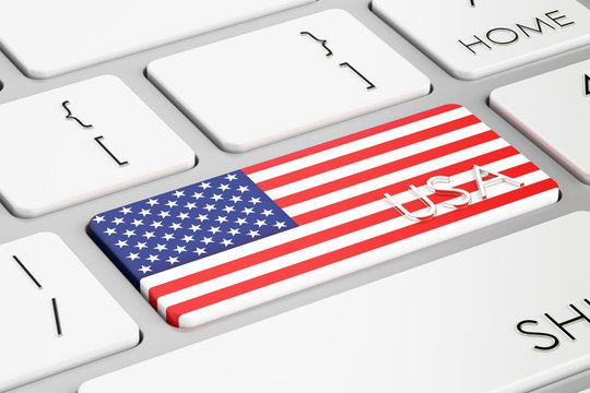 USA flag button on keyboard, 3D rendering