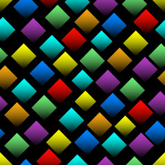 Fototapety  Wielokolorowe kwadraty z gradientem na czarnym tle. Bezszwowe tło z efektem 3d. Diamentowe kształty w kolorach tęczy.