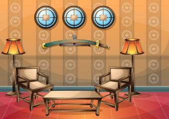 cartoon vector illustration interior chinese room with separated layers in 2d graphic