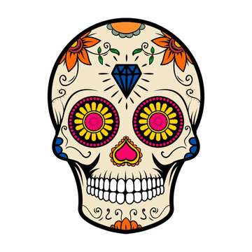 Sugar skull isolated on white background. Day of the dead.