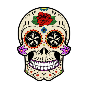 Sugar skull isolated on white background. Day of the dead.