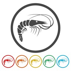 Shrimp. Single flat icon on the circle.