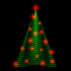 Abstract christmas tree made of green triangles. Christmas tree greeting card background. With garland.