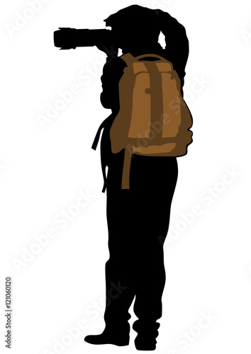 "Man with a camera on white background" Stock image and royalty-free