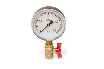 Manometer connected to the ball valve. isolated on white background