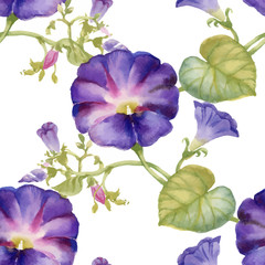 Beautiful Watercolor Summer Garden Blooming Flowers Seamless Pattern