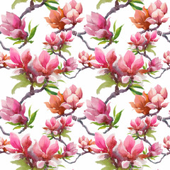 Beautiful Watercolor Summer Garden Blooming Flowers Seamless Pattern