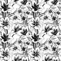 Beautiful Watercolor Summer Garden Blooming Flowers Seamless Pattern