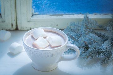 Obraz na płótnie Canvas Sweet chocolate with marshmallows for Christmas
