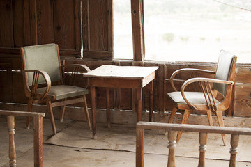 old wood and leather seats
