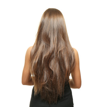 Woman with long hair on white background