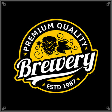 Vector white and yellow vintage brewery logo
