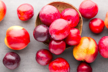 Fresh fruit on the gray background.