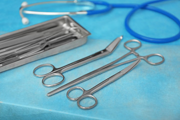 Surgery instruments on operating table