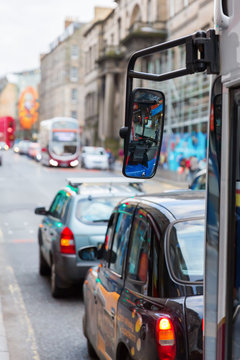rear mirror of a public service bus