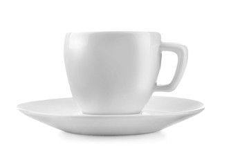 Cup of fresh coffee on white background