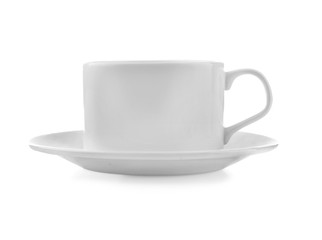 Cup of fresh coffee on white background