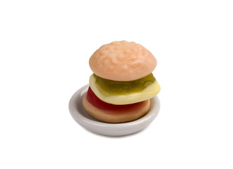 gummy hamburger candy gelatin on white background
