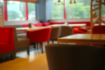 Blurred view of contemporary cafe interior design