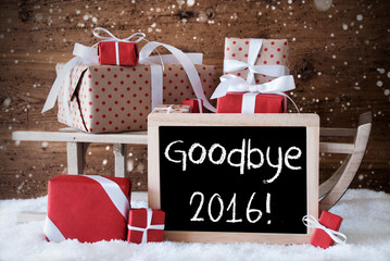 Sleigh With Gifts, Snow, Snowflakes, Text Goodbye 2016