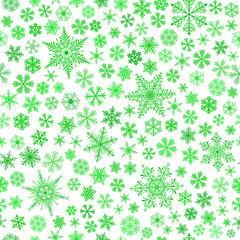 Seamless pattern of snowflakes, green on white