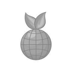 Globe with leaf icon in black monochrome style on a white background vector illustration