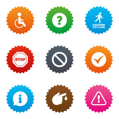 Attention caution icons. Information signs.