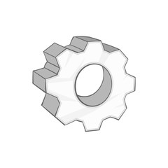 Gear icon in black monochrome style isolated on white background. Spare parts symbol vector illustration