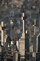 Graveyard with tombstones