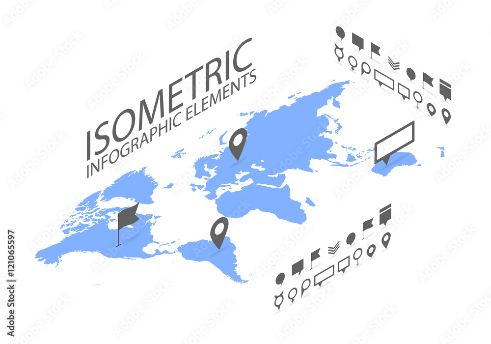 Poster isometric gps navigation concept, world map application and marker pin pointer