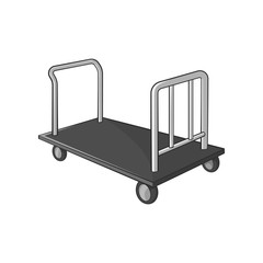 Truck for luggage icon in black monochrome style isolated on white background. Transportation symbol vector illustration