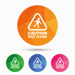 Caution wet floor icon. Human falling symbol.