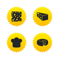 Cheese sign. Sliced food with chief hat icons.