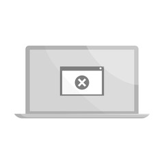 Warning system on laptop icon in black monochrome style isolated on white background. Technique symbol vector illustration