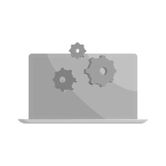 Laptop settings icon in black monochrome style isolated on white background. Setup symbol vector illustration