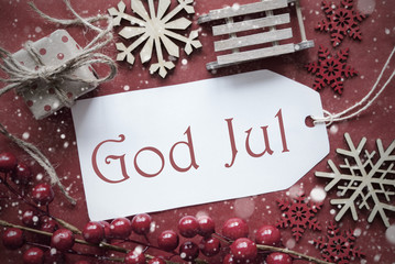 Fototapeta na wymiar Nostalgic Decoration, Label With God Jul Means Merry Christmas
