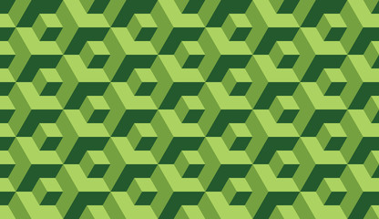 Seamless green op art isometric cubes illusion pattern vector