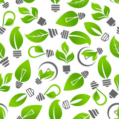 Eco energy light bulb with leaf seamless pattern