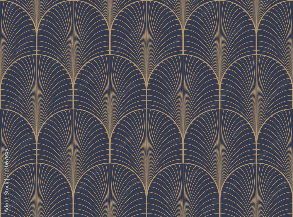 Wall mural vintage tan blue and brown seamless art deco wallpaper pattern vector