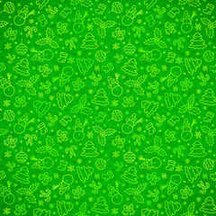 Green ornate Christmas symbols seamless pattern