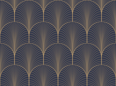 Vintage tan blue and brown seamless art deco wallpaper pattern vector