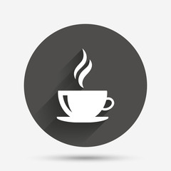 Coffee cup sign icon. Hot coffee button.