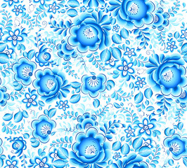 Blue floral textile vector seamless pattern