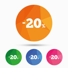 20 percent discount sign icon. Sale symbol.