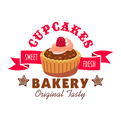 Sweet fresh cupcakes icon. Bakery emblem