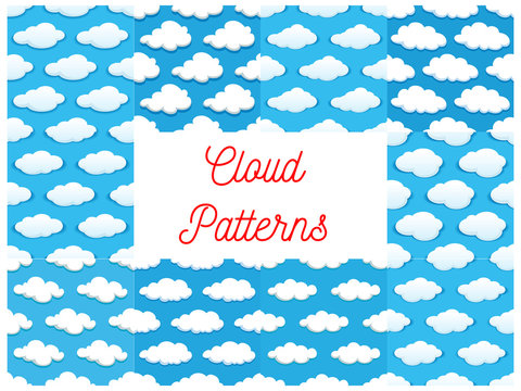 Cartoon cumulus clouds seamless patterns