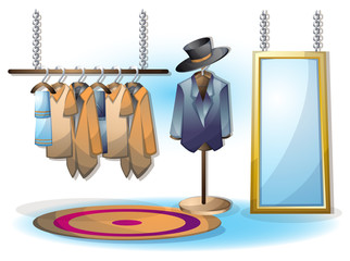 cartoon vector illustration interior clothing room with separated layers in 2d graphic